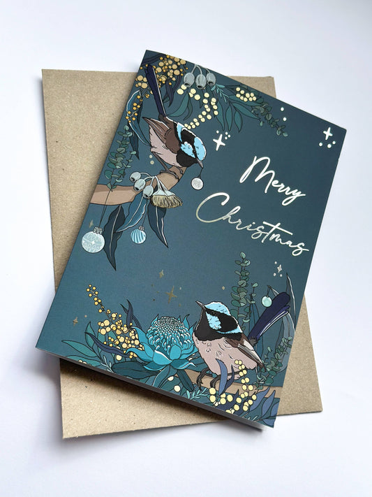 Blue Wrens Christmas Card