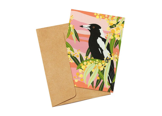 Wattle & Magpie - Greeting Card