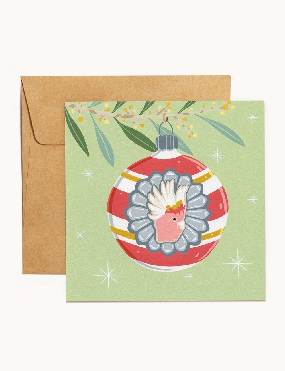 Christmas Card - Pink Cockatoo Bauble